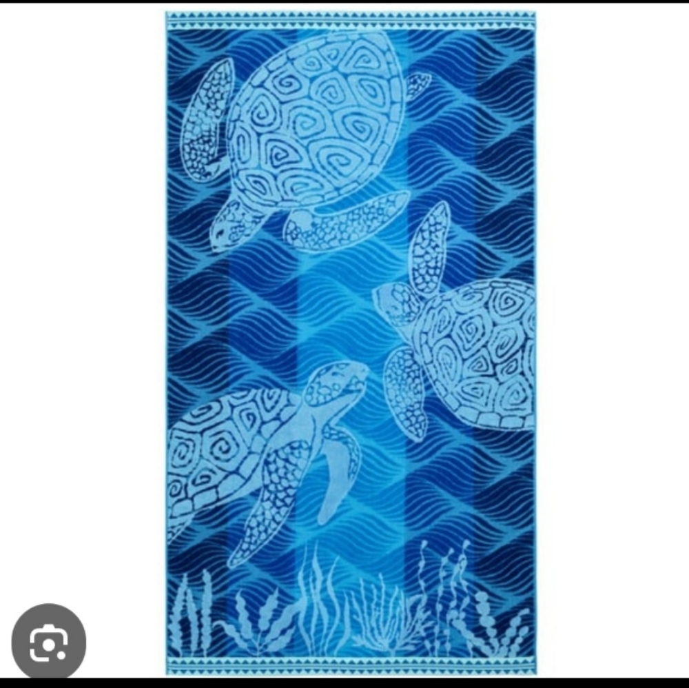 Royal Tradition Heavy Weight Blue Turtle Cotton Velour Jacquard Oversized Beach